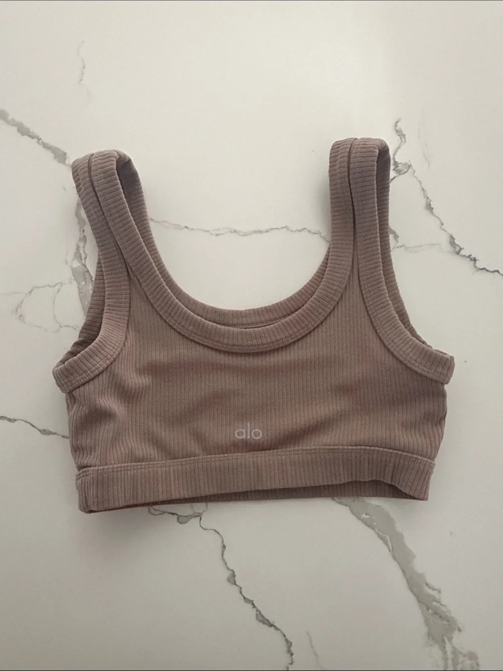 ALO Yoga Ribbed Tank Sports Bra in Taupe